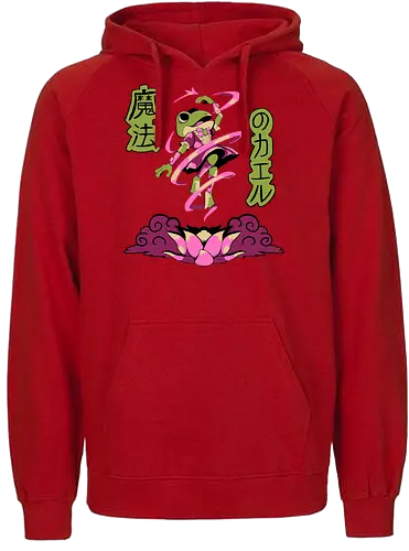 Magical Frog Girl - frog, magical girl, cartoon, japanese, lotus, pink, magic, anime, kawaii - Fairtrade Hoodie