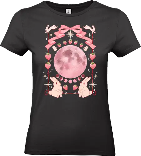 Strawberry Moon - kawaii, pastel, bunnies, strawberry, moon phases - Standard T-Shirt (Women)