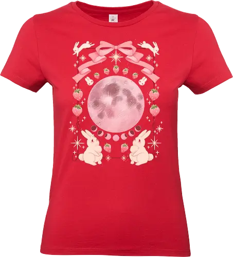 Strawberry Moon - kawaii, pastel, bunnies, strawberry, moon phases - Standard T-Shirt (Women)