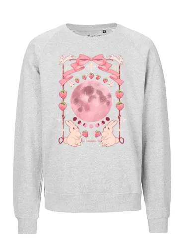 Strawberry Moon - kawaii, pastel, bunnies, strawberry, moon phases - Fairtrade Sweatshirt