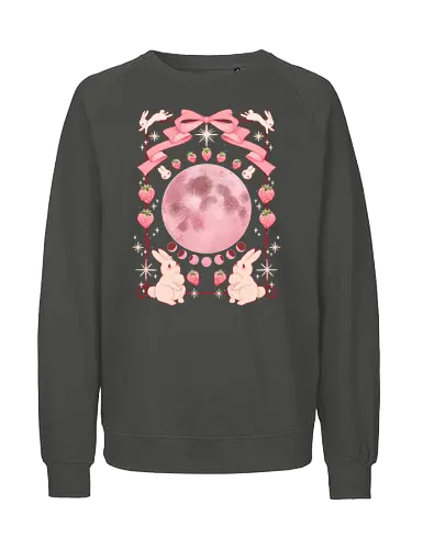 Strawberry Moon - kawaii, pastel, bunnies, strawberry, moon phases - Fairtrade Sweatshirt