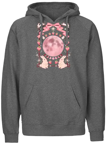 Strawberry Moon - kawaii, pastel, bunnies, strawberry, moon phases - Fairtrade Hoodie