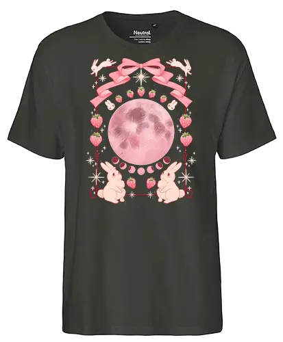 Strawberry Moon - kawaii, pastel, bunnies, strawberry, moon phases - Fairtrade T-Shirt