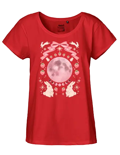 Strawberry Moon - kawaii, pastel, bunnies, strawberry, moon phases - Fairtrade Girl Shirt