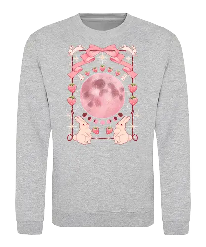 Strawberry Moon - kawaii, pastel, bunnies, strawberry, moon phases - Sweatshirt