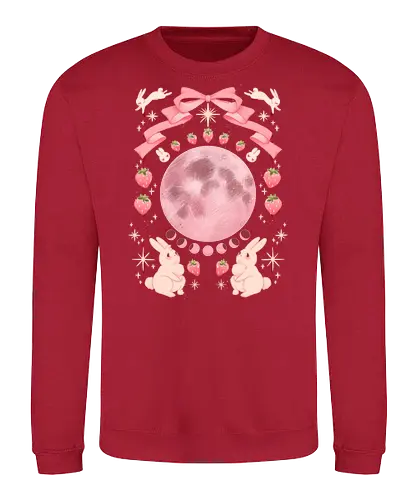 Strawberry Moon - kawaii, pastel, bunnies, strawberry, moon phases - Sweatshirt