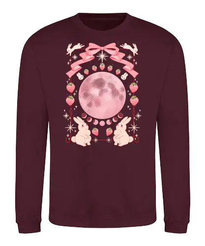 Strawberry Moon - kawaii, pastel, bunnies, strawberry, moon phases - Sweatshirt