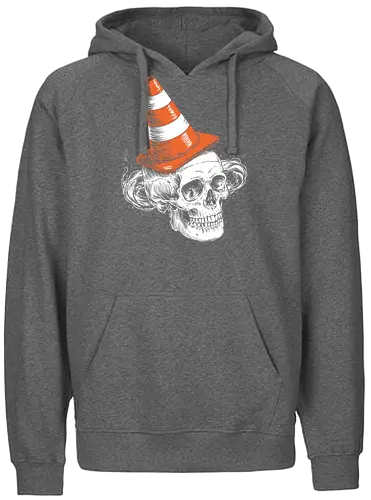 Skull clown - skull, clown, traffic cone, humor, macabre, quirky, surreal, contrast, illustration - Fairtrade Hoodie