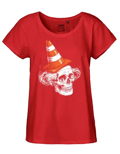 Skull clown - skull, clown, traffic cone, humor, macabre, quirky, surreal, contrast, illustration - Fairtrade Girl Shirt