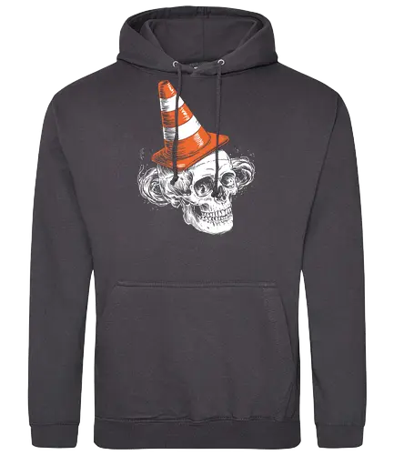Skull clown - skull, clown, traffic cone, humor, macabre, quirky, surreal, contrast, illustration - Standard Hoodie