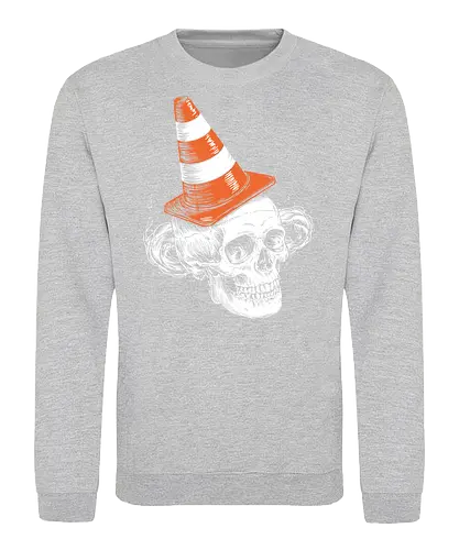 Skull clown - skull, clown, traffic cone, humor, macabre, quirky, surreal, contrast, illustration - Sweatshirt