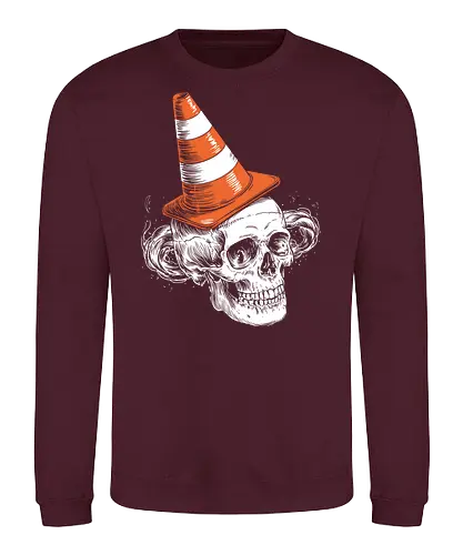 Skull clown - skull, clown, traffic cone, humor, macabre, quirky, surreal, contrast, illustration - Sweatshirt