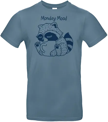 Monday Mood - monday mood, sleepy raccoon, coffee lover, caffeine addict, funny animal, tired raccoon, monday struggle, funny merch, animal cartoon, coffee vibes, lazy monday, cute raccoon art, coffee humor, grumpy morning, relatable mood - Standard T-Shirt