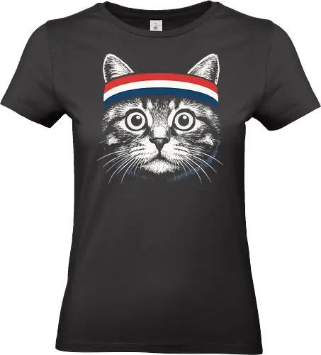 cat sport - cat, headband, sporty, playful, gray background, monochrome, detailed, animal, fashion, quirky - Standard T-Shirt (Women)