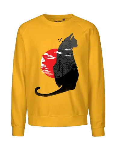 Wild is the Cat - Cat, Japan, Japanese, sumo e, black cat, nature, geometric, kitty, forests, woods - Fairtrade Sweatshirt