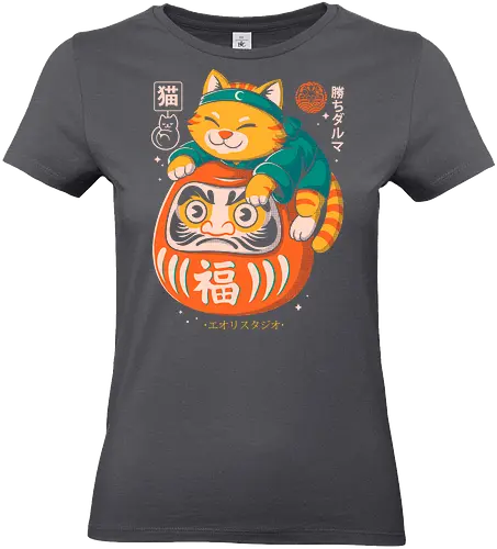 Neko Daruma - kawaii, retro vibe, eastern aesthetic, cat, daruma, luck, japanese style, cute art, funny shirt, pop culture, feline charm - Standard T-Shirt (Women)