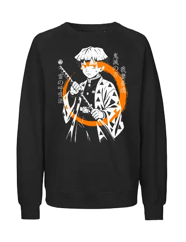 Thunder Breath - thunder boy, orange aura, anxious warrior, electric style, funny sword art, chaos energy, manga humor, nervous but deadly, wearable shock - Fairtrade Sweatshirt