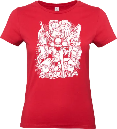 anime-style - anime, characters, group, black and white, design, gray background, expressive, dynamic, line art, manga - Standard T-Shirt (Women)