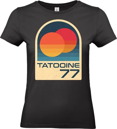iconic-planet-with-double-sun - 1977, badge, galaxy, movies, retro, sci fi, science fiction, space, summer, sun, universe, vintage - Standard T-Shirt (Women)