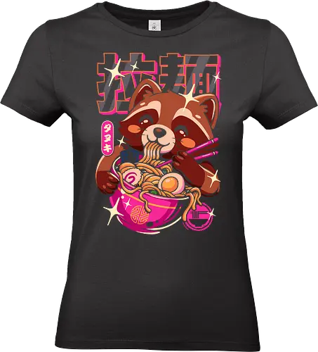 Ramen Waschbär Neon - Ästhetik, Anime, Cool, Essen, Lustiges T-Shirt, Illustration, Japan, Manga, Neon, Neon-T-Shirt, Nudeln, Waschbär, Ramen, Ramen-Waschbär, Trashy - Standard T-Shirt (Women)