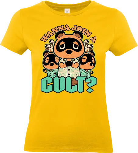 Raccoon Island Cult - Animal, Animals, Cute, Cute Animals, Tanuki, Raccoons, Raccoon, Video Game, Video Games, Game, Games, Dark, Dark Humor, Dark Comedy, Cult, Occult, Occultism, Farming, Adventure, Island, Gaming, Join Me, Join - Standard T-Shirt (Women)