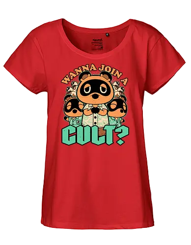Raccoon Island Cult - Animal, Animals, Cute, Cute Animals, Tanuki, Raccoons, Raccoon, Video Game, Video Games, Game, Games, Dark, Dark Humor, Dark Comedy, Cult, Occult, Occultism, Farming, Adventure, Island, Gaming, Join Me, Join - Fairtrade Girl Shirt