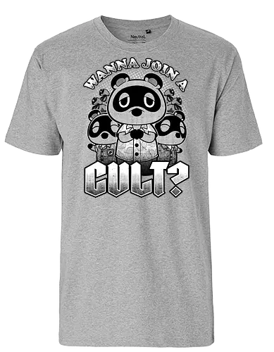 Raccoon Island Dark Cult  - Crossing, Animal, Animals, Cute, Cute Animals, Tanuki, Raccoons, Raccoon, Video Game, Video Games, Game, Games, Dark, Dark Humor, Dark Comedy, Cult, Occult, Occultism, Farming, Adventure, Island, Gaming, Join Me, Join - Fairtrade T-Shirt