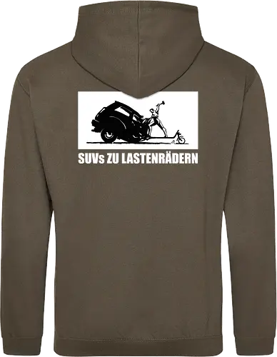 SUVs zu Lastenrädern - Rückenaufdruck