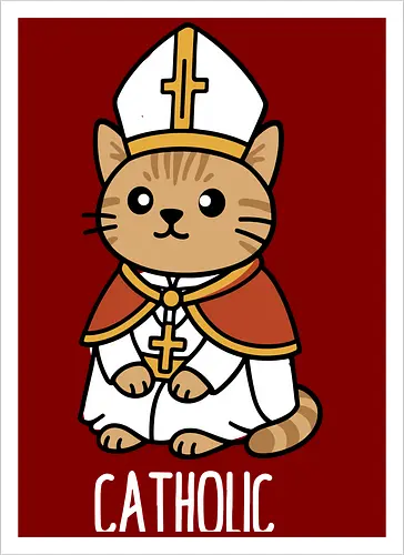 Adorable Catholic Pope Cat Cartoon 