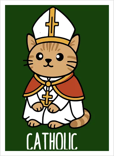 Adorable Catholic Pope Cat Cartoon 