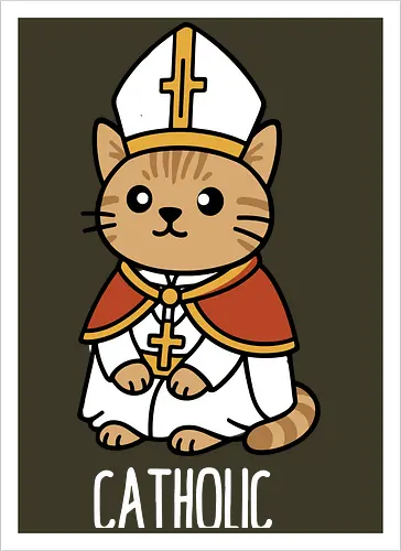 Adorable Catholic Pope Cat Cartoon 