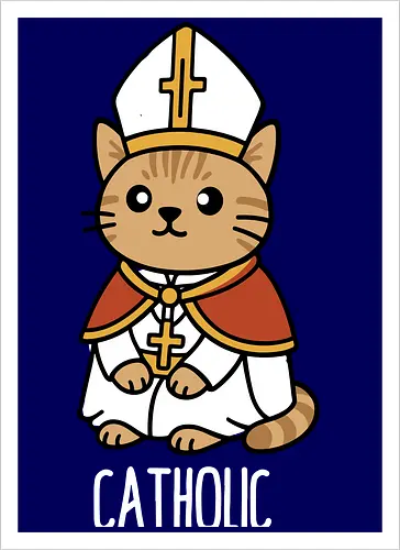 Adorable Catholic Pope Cat Cartoon 