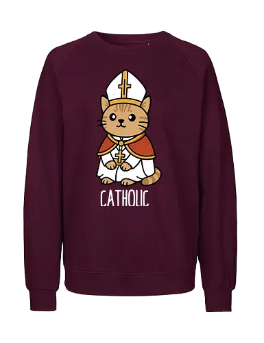 Adorable Catholic Pope Cat Cartoon  - Catholic cat, Pope cat, cute cat, religious art, cartoon cat, feline pope, funny cat, Christian art, church cat, kitten, animal art, religious humor, holy cat, pet art, unique gift, cat lover, Catholic faith, adorable animal, sacred cat - Fairtrade Sweatshirt