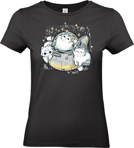 Cute Alien Cats Spaceship - alien cat, cute alien cat, kawaii alien cat, white, stars, space, cute spaceship, sci fi, fantasy, astronaut, pastel, illustartion, xmorfina - Standard T-Shirt (Women)