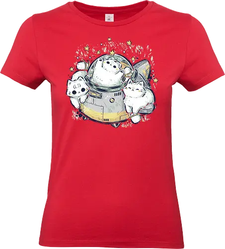 Cute Alien Cats Spaceship - alien cat, cute alien cat, kawaii alien cat, white, stars, space, cute spaceship, sci fi, fantasy, astronaut, pastel, illustartion, xmorfina - Standard T-Shirt (Women)