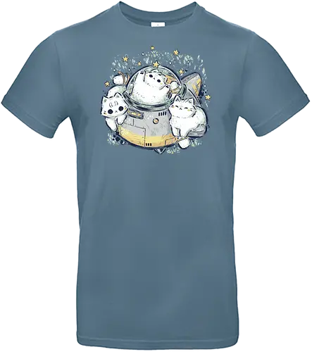 Cute Alien Cats Spaceship - alien cat, cute alien cat, kawaii alien cat, white, stars, space, cute spaceship, sci fi, fantasy, astronaut, pastel, illustartion, xmorfina - Standard T-Shirt