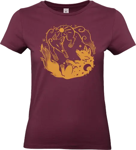 Sun and Moon Golden Wolves - Sonne und Mond, himmlischer Wolf, Mondwolf, Sonnenwolf, goldene Wölfe, spiritueller Wolf, kosmischer, Wolf, Gold, Goldwolf, sun and moon, celestial wolf, moon wolf, sun wolf, golden wolves, spiritual wolf, cosmic, wolf, gold, gold wolf - Standard T-Shirt (Women)