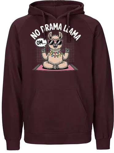 No Drama Llama. Om... - llama, sunglasses, meditation, yoga, humor, peace, relaxation, cartoon, text, colorful - Fairtrade Hoodie