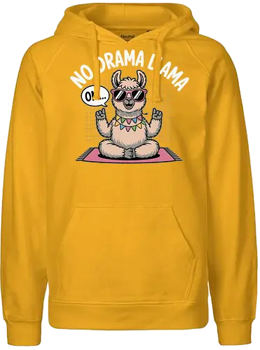 No Drama Llama. Om... - llama, sunglasses, meditation, yoga, humor, peace, relaxation, cartoon, text, colorful - Fairtrade Hoodie