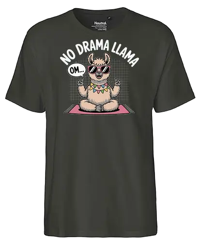 No Drama Llama. Om... - llama, sunglasses, meditation, yoga, humor, peace, relaxation, cartoon, text, colorful - Fairtrade T-Shirt