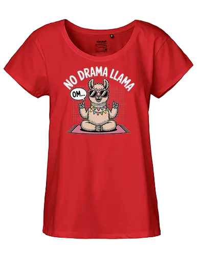 No Drama Llama. Om... - llama, sunglasses, meditation, yoga, humor, peace, relaxation, cartoon, text, colorful - Fairtrade Girl Shirt