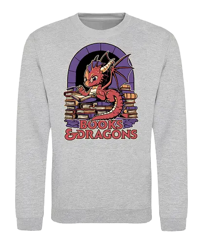 Books and Dragons  - dragon, books, library, nerd, rpg, d20, dungeon master, role-playing game, tabletop, game master, nerd, geek, hoard, fantasy, adventure - Sweatshirt