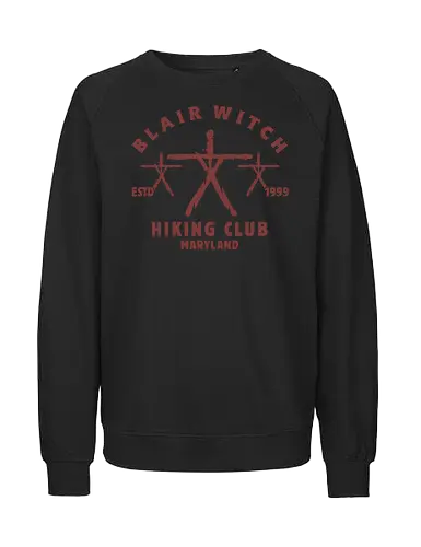 Blair Witch Hiking Club Vintage - blair witch, hiking club, 90s horror movie, 90s movies, blair witch project, forest, campfire, found footage, horror, paranormal, skull, witch - Fairtrade Sweatshirt