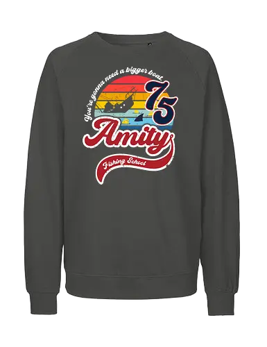 Amity island fishing school - retro, jaws, shark, 70s, movies, films - Fairtrade Sweatshirt