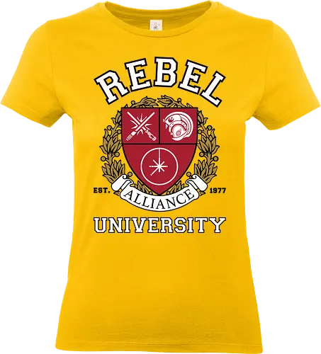 Rebel alliance university - retro, rebel, 70s, movies, films, date, galaxy, star, university, school, logo, shield - Standard T-Shirt (Women)