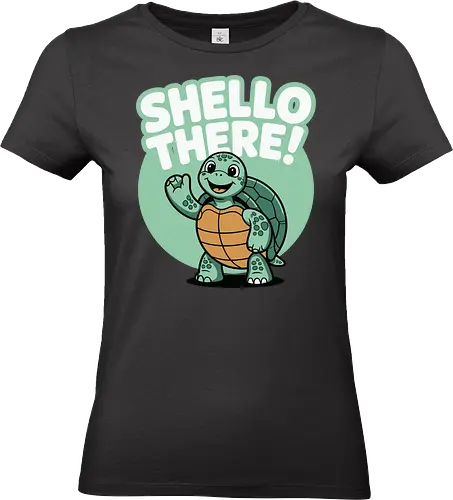 Shello There! - turtle, cartoon, greeting, cheerful, waving, smiling, green, text, playful, design - Standard T-Shirt (Women)