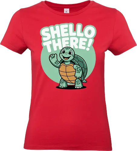 Shello There! - turtle, cartoon, greeting, cheerful, waving, smiling, green, text, playful, design - Standard T-Shirt (Women)