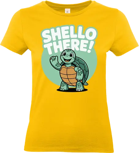 Shello There! - turtle, cartoon, greeting, cheerful, waving, smiling, green, text, playful, design - Standard T-Shirt (Women)