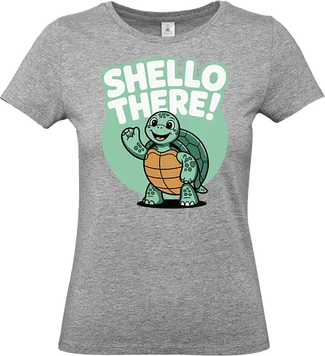 Shello There! - turtle, cartoon, greeting, cheerful, waving, smiling, green, text, playful, design - Standard T-Shirt (Women)