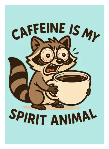 Caffeine is My Spirit Animal Raccoon Coffee Lover Art